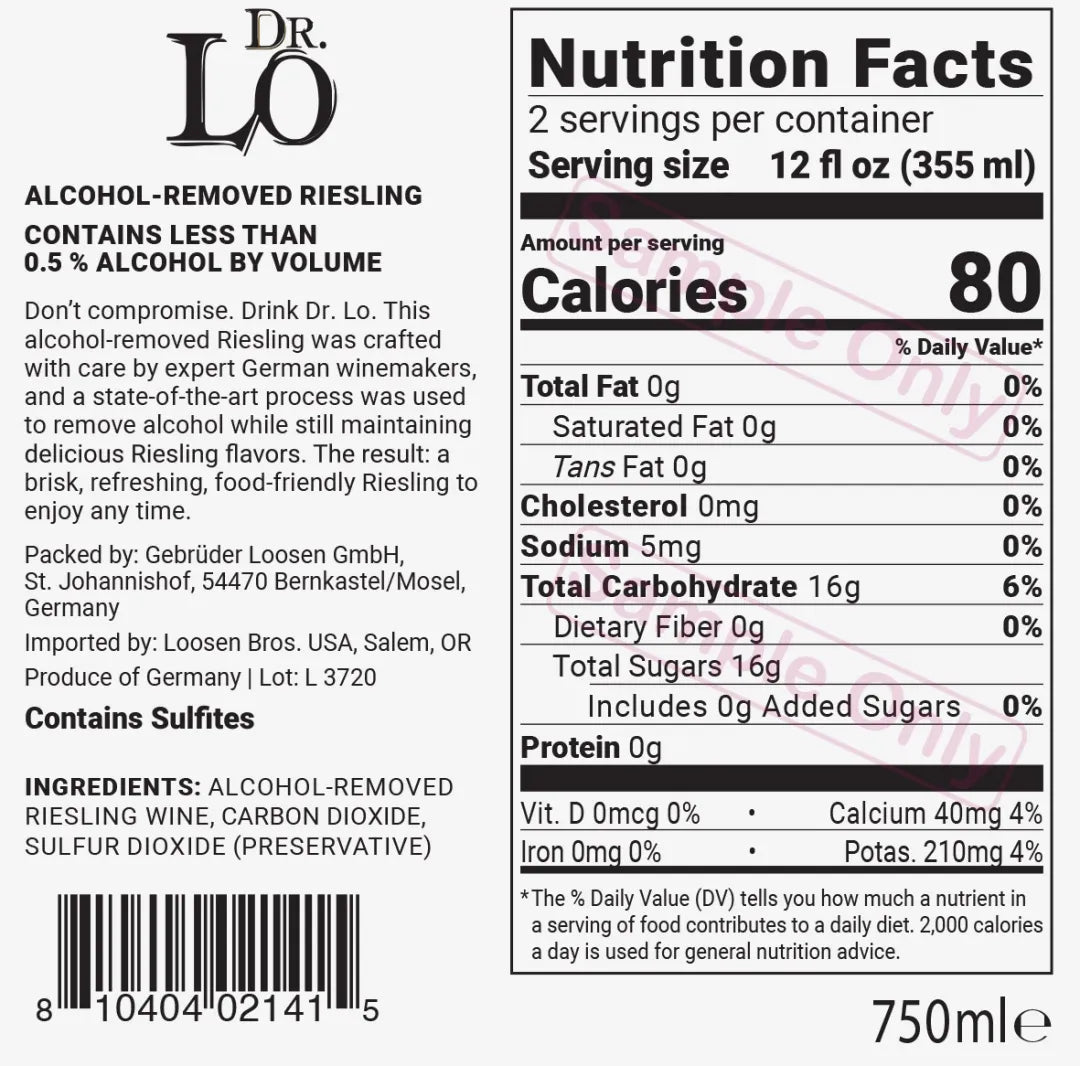 Dr. Lo Riesling back label and nutrition facts