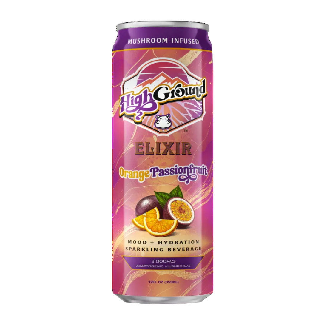 High Ground Elixir All Natural Mushroom Seltzer - Orange Passionfruit