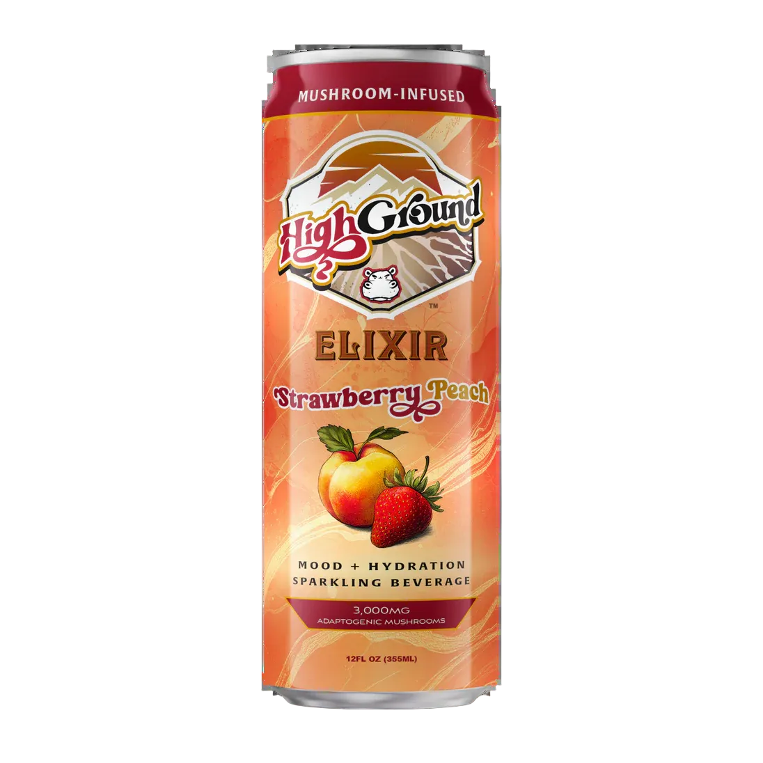 High Ground Elixir All Natural Mushroom Seltzer - Strawberry Peach