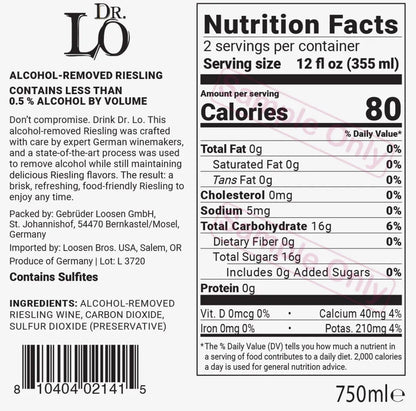 Dr. Lo Riesling back label and nutrition facts